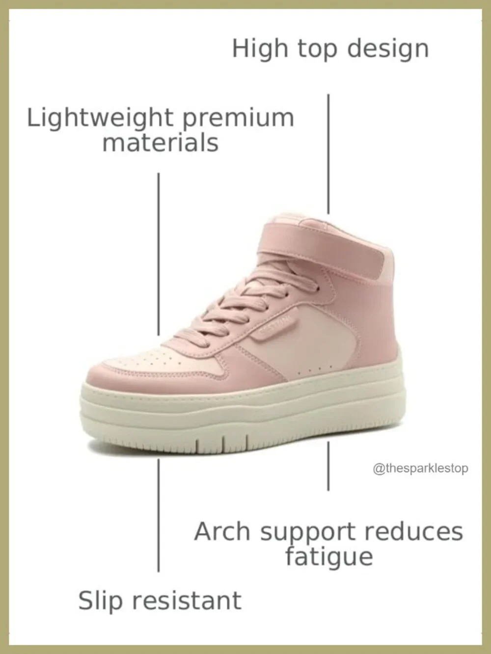 High Top Platform Sneakers with Memory Foam, Faux Leather, Velcro Strap